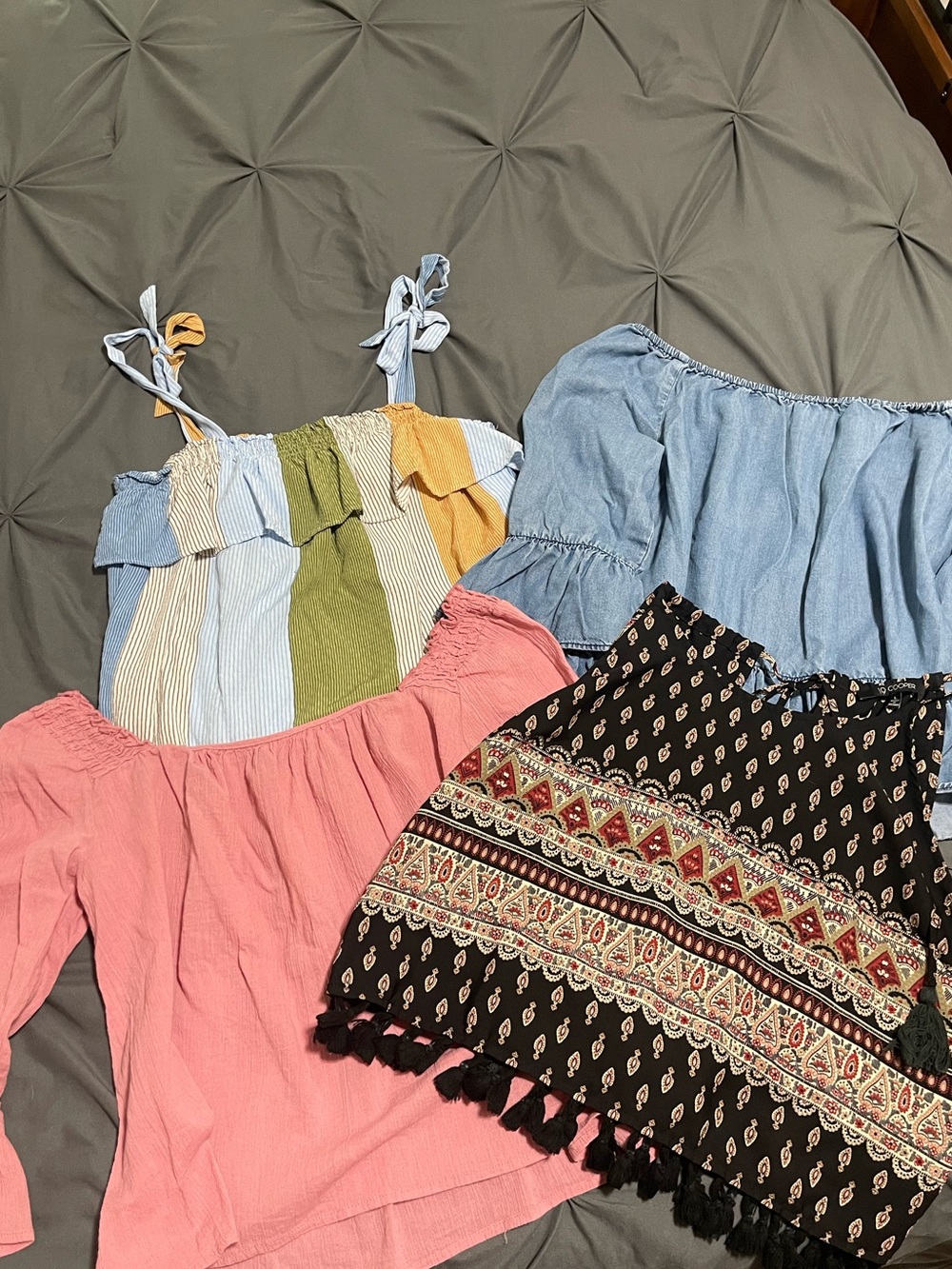 Mixed Women's Tops Bundle - Pastel Stripe, Pink, Chambray & Boho Print